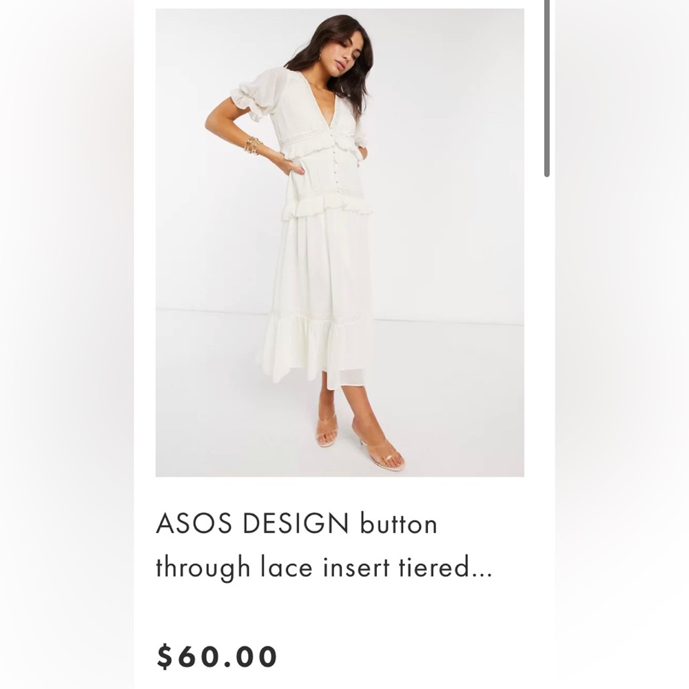 ASOS DESIGN button through lace insert tiered dress in cream